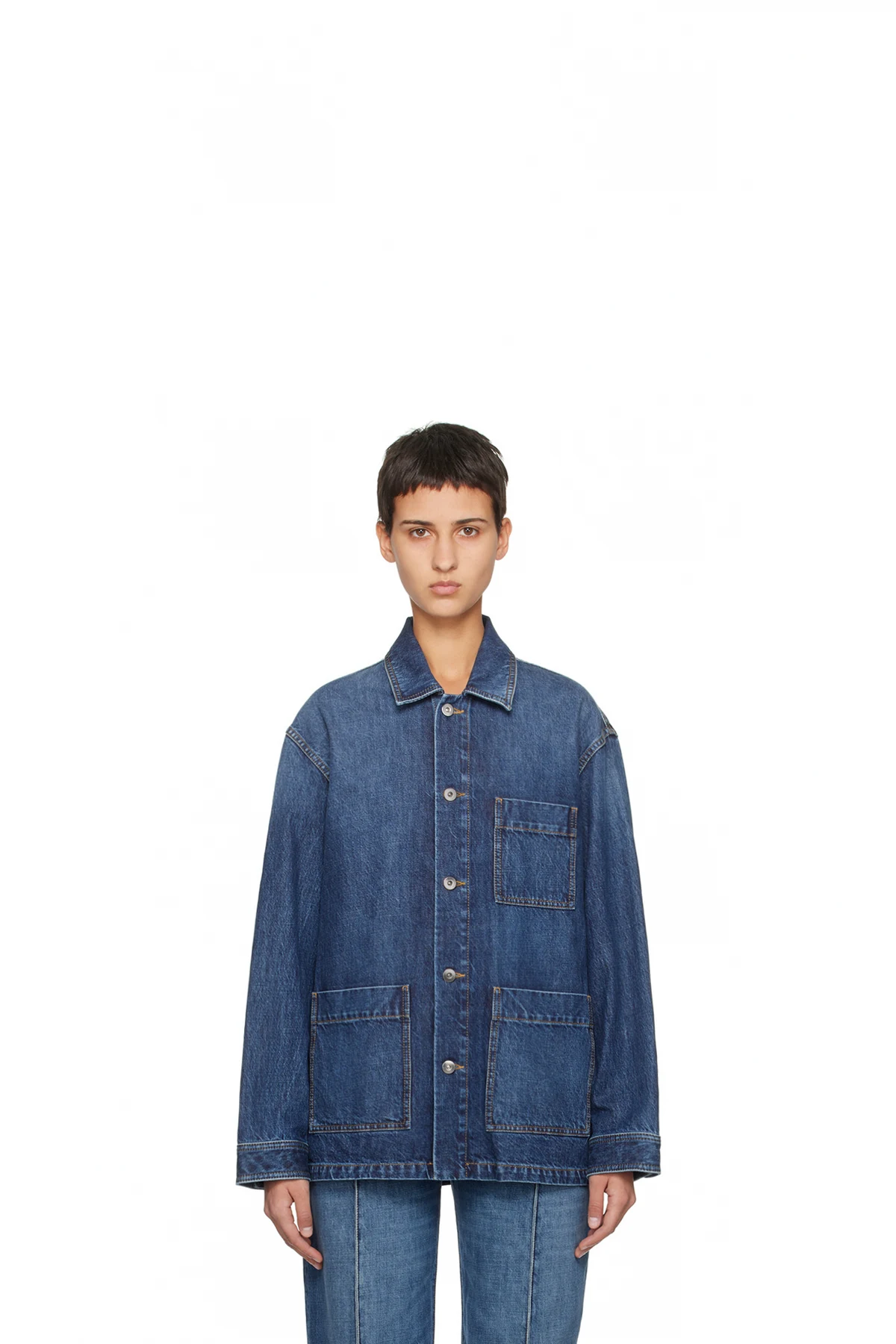 Indigo Single-Breasted Denim Jacket