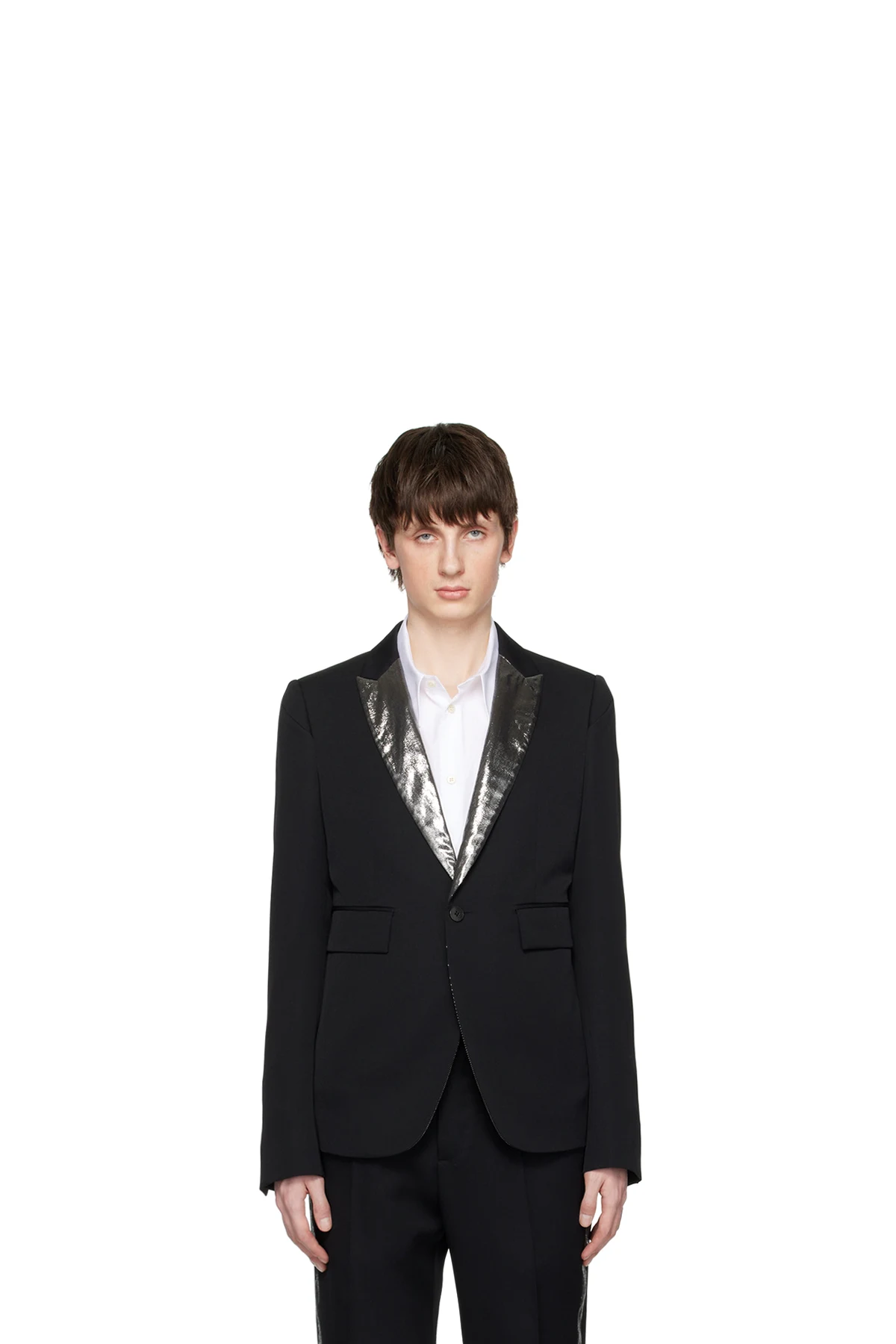 Black Metallic Lapel Blazer