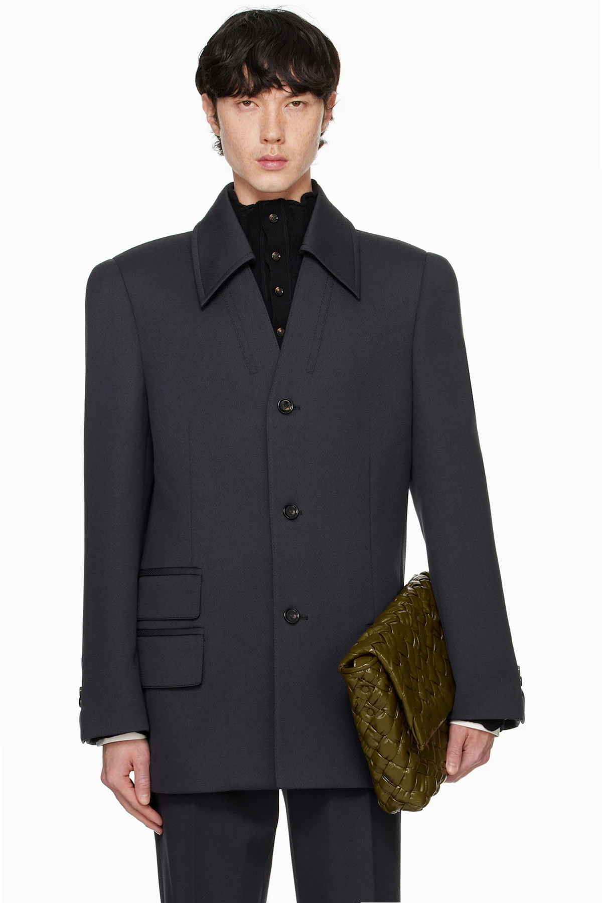 Gray Wool Stretch Tricotine Blazer