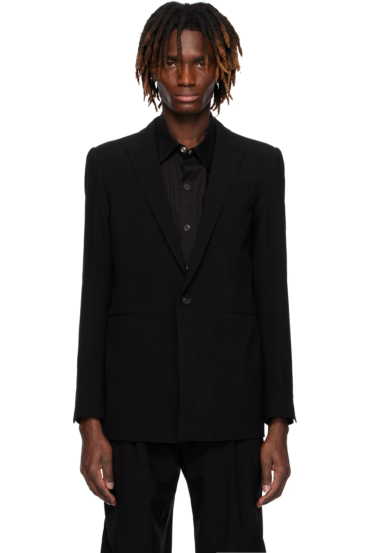 Black Peaked Lapel Wool Blazer
