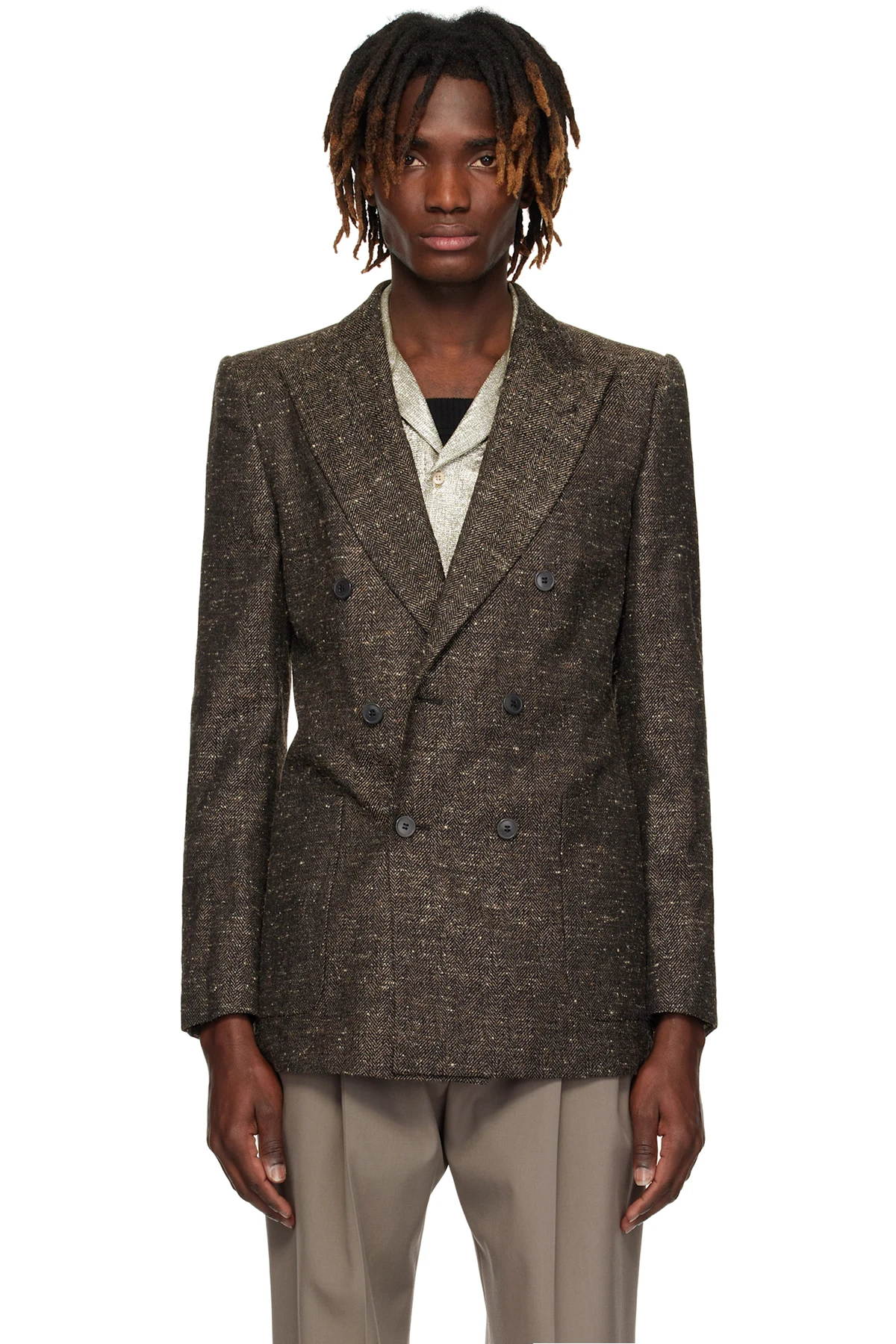 Brown Peaked Lapel Blazer