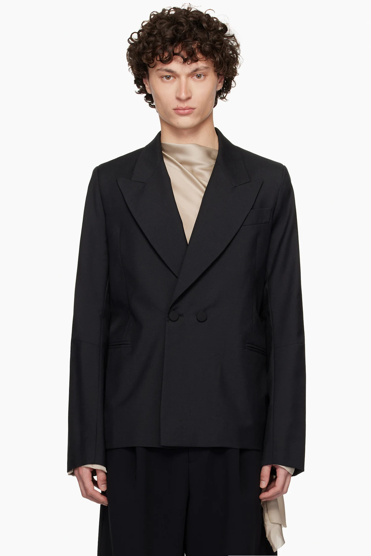 Black D Breasted Wool Blazer