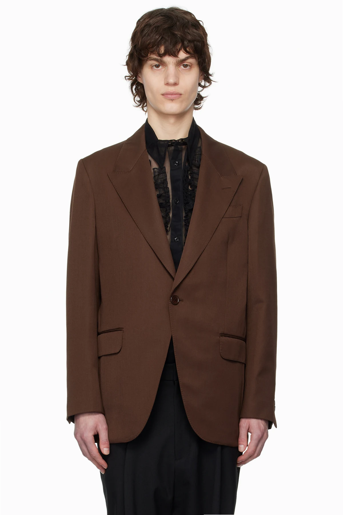 Brown Relaxed Wide Peak Blazer