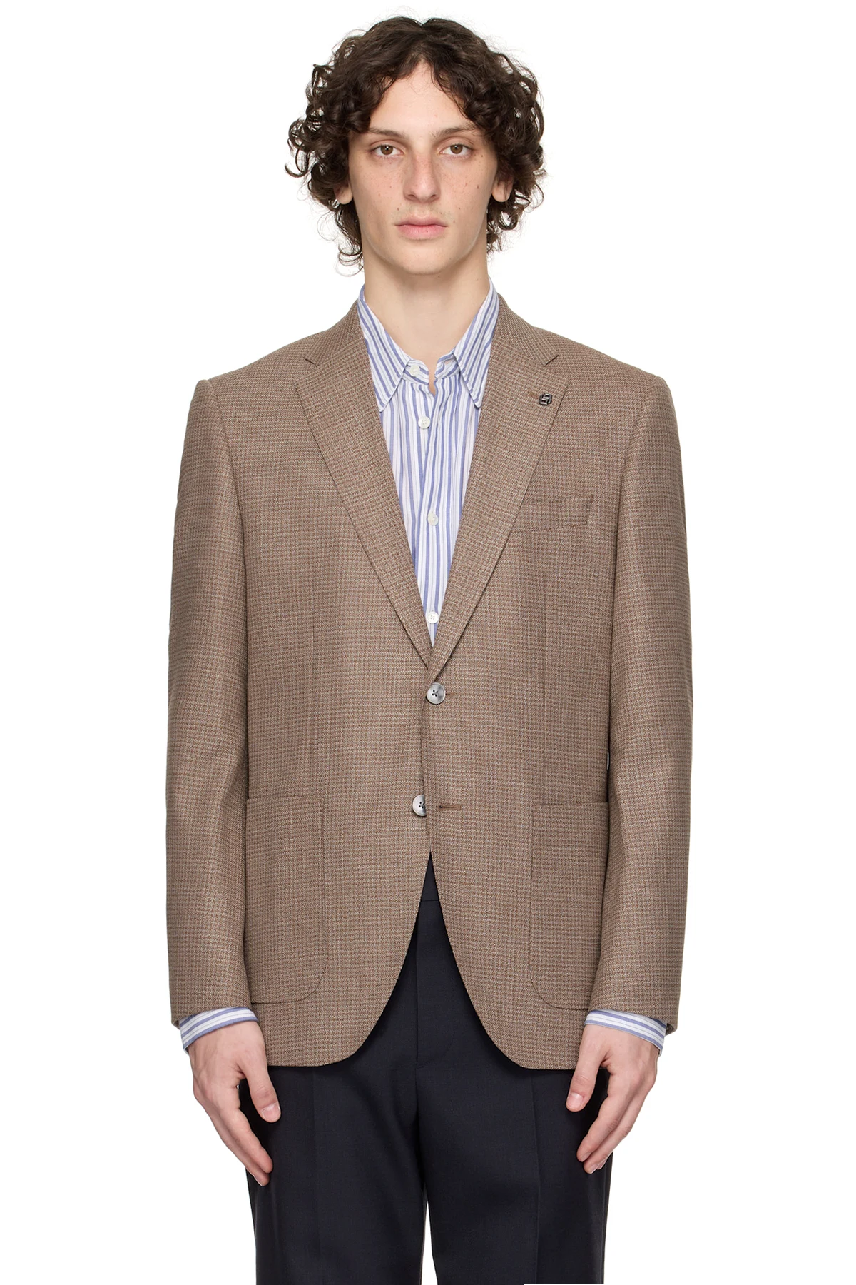 Brown Regular-Fit Patterned Wool Blend Blazer