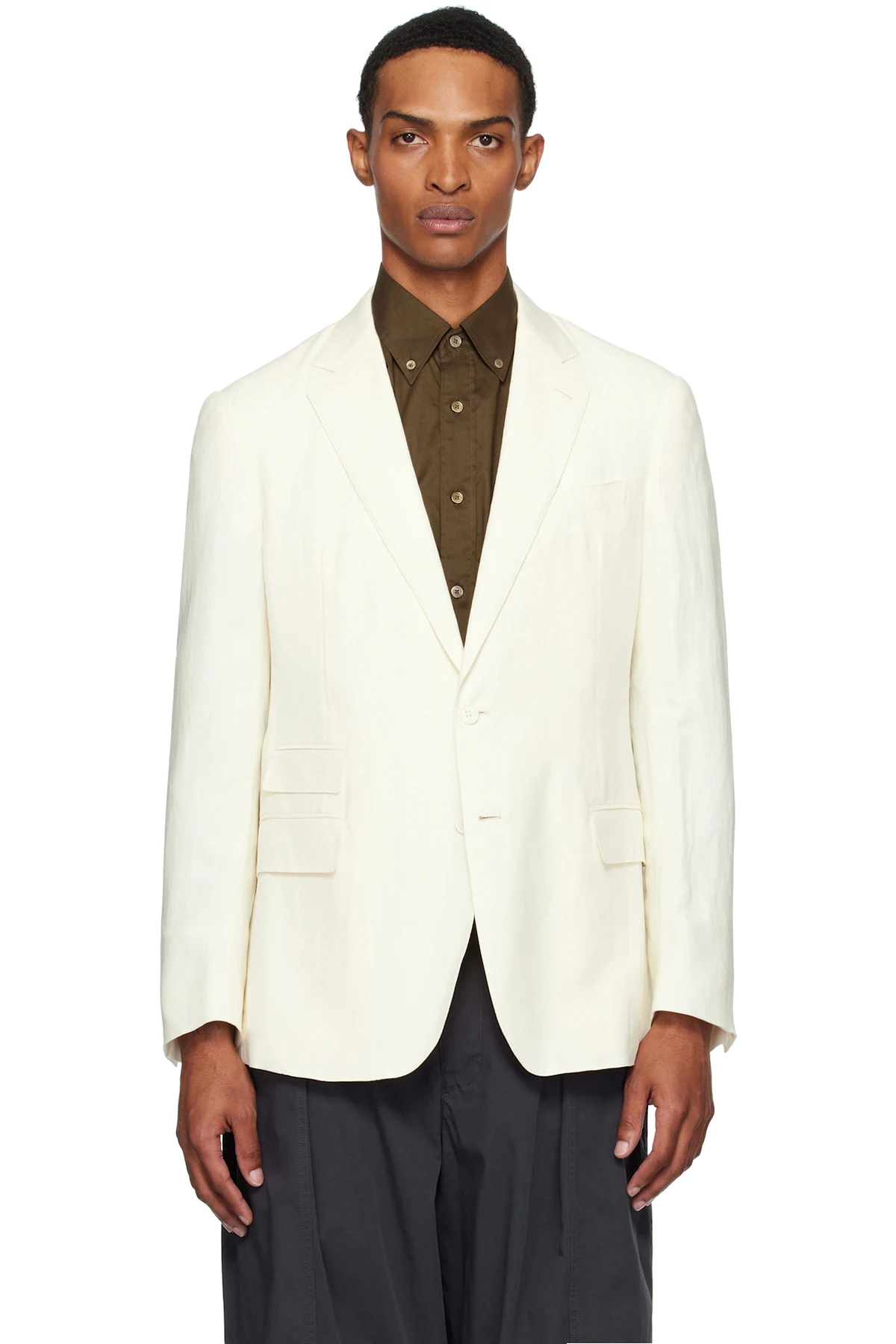 Off-White Silk Linen Single-Breasted Blazer