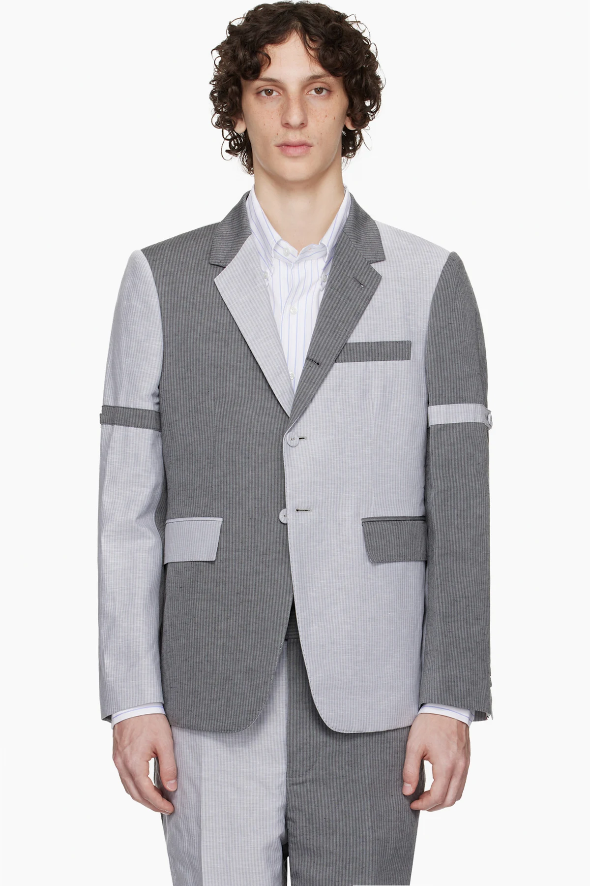 Gray University Stripe Linen Cotton Sport Blazer