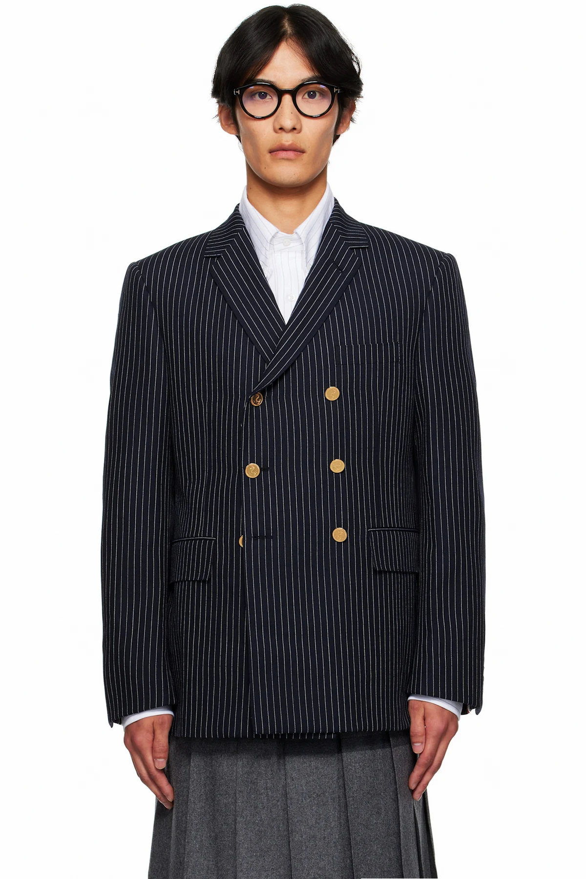 Navy Pinstripe High Twist Wool Sportcoat Blazer