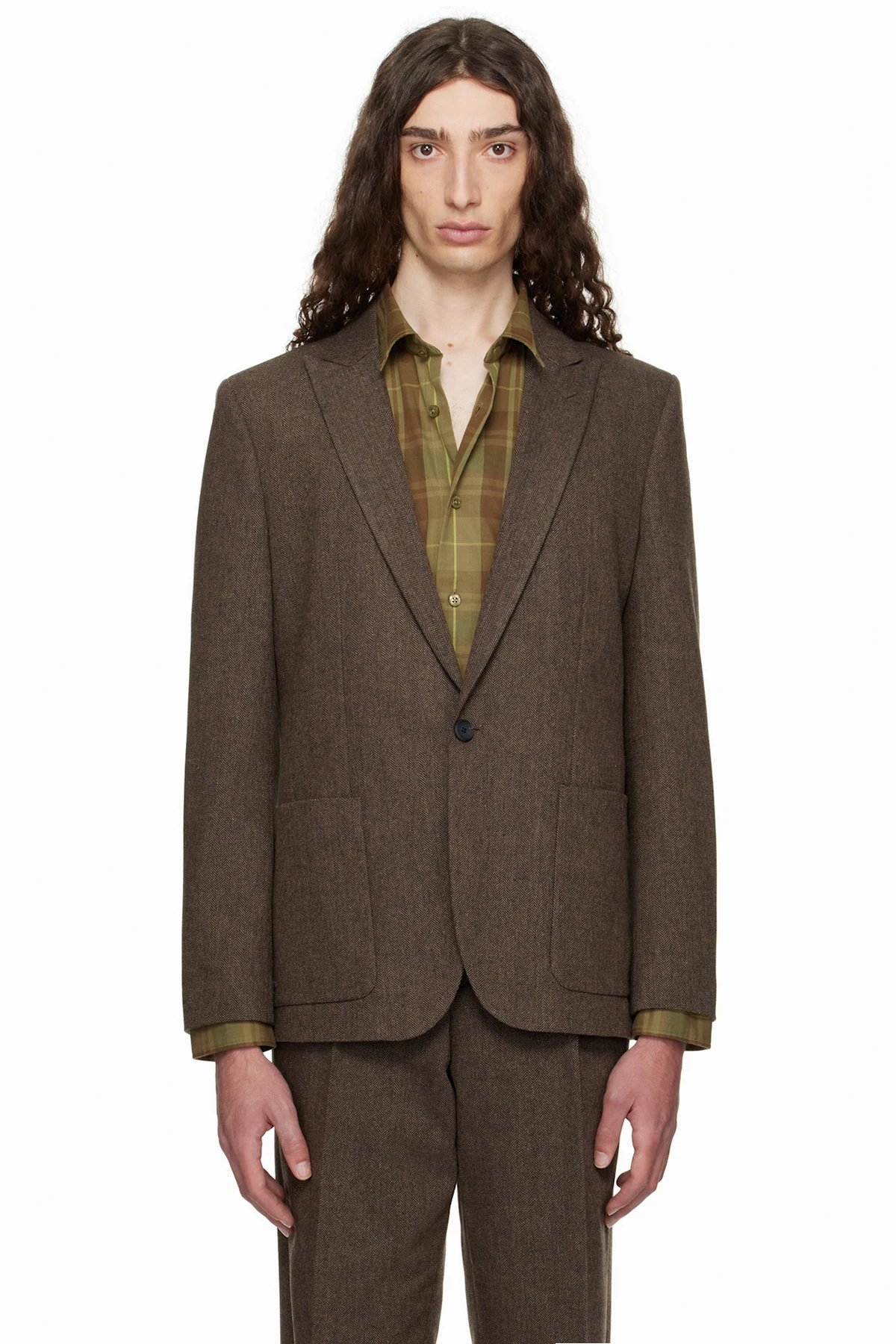 Brown Extra-Slim-Fit Herringbone Blazer