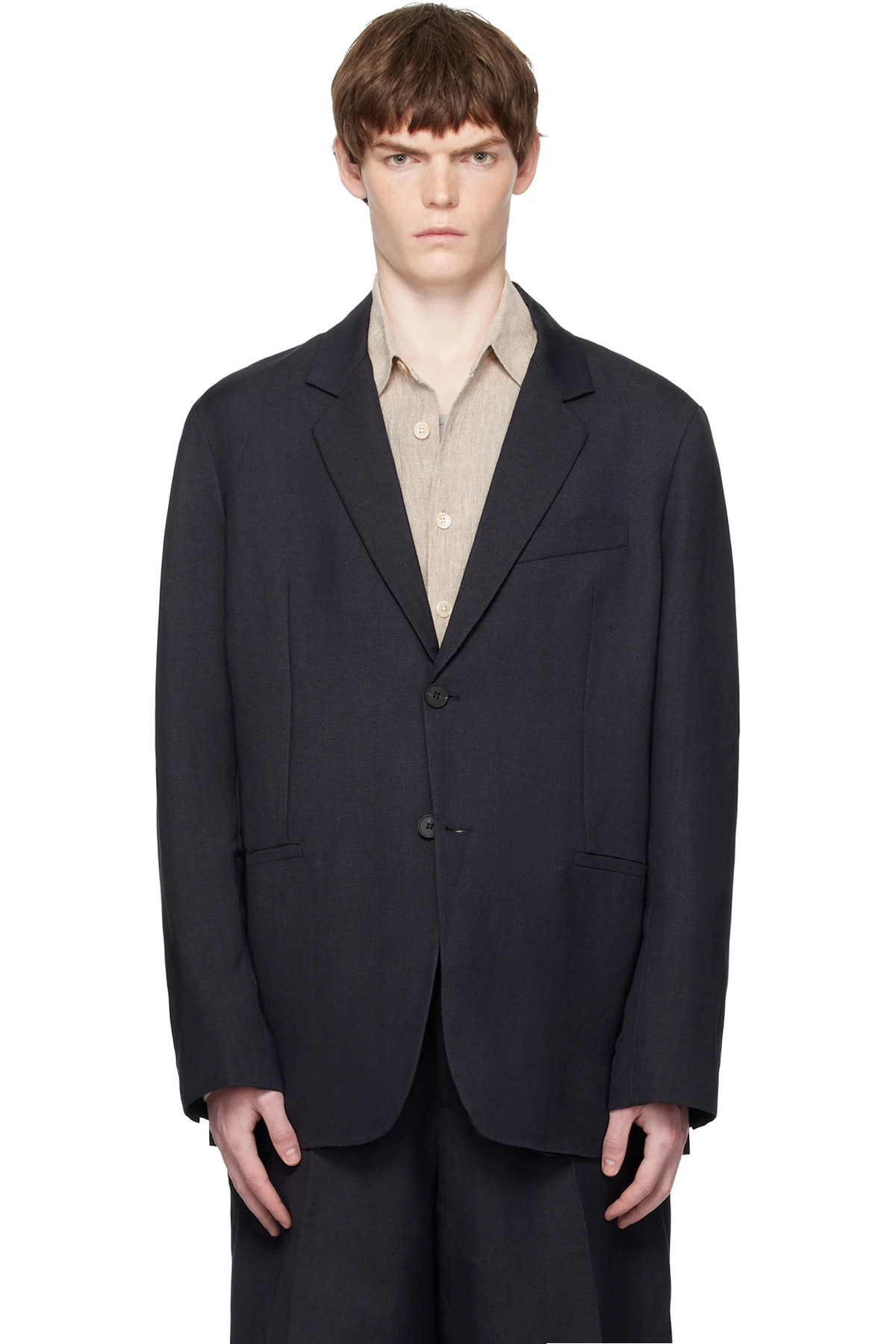 Navy Roversi Linen Blazer