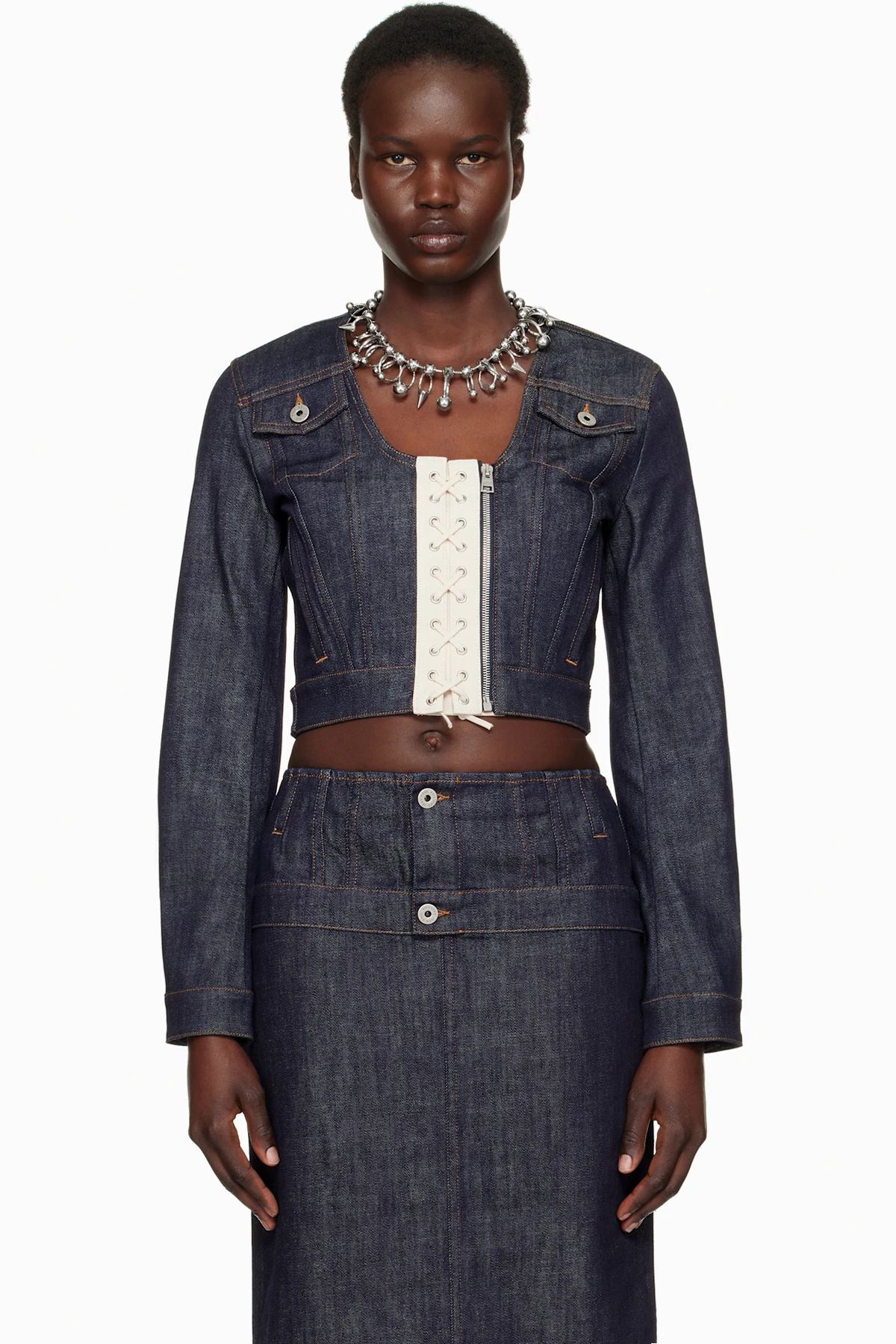 Blue 'The Contrasting Lace-Up' Denim Jacket