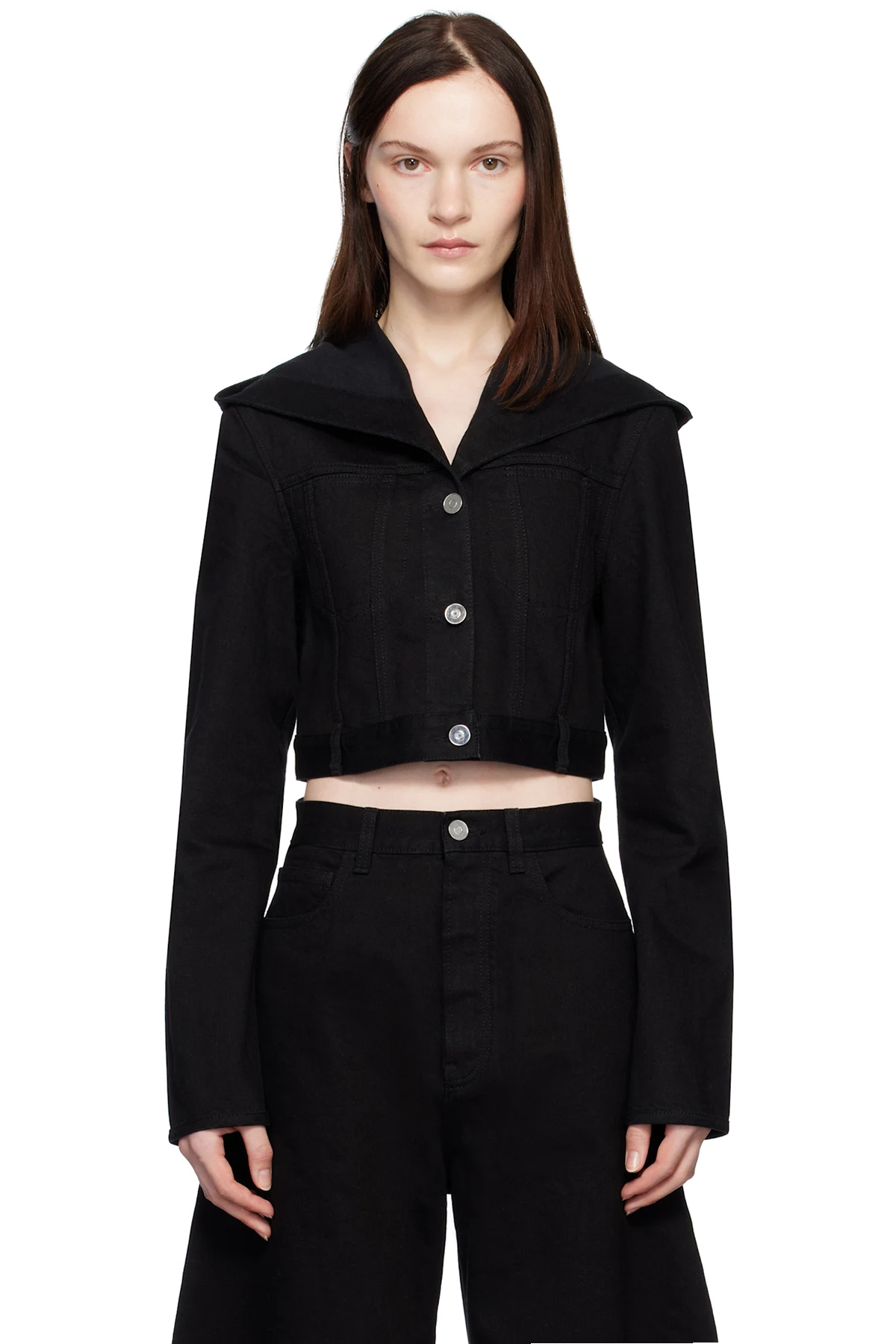 Black Cropped Hooded Denim Jacket