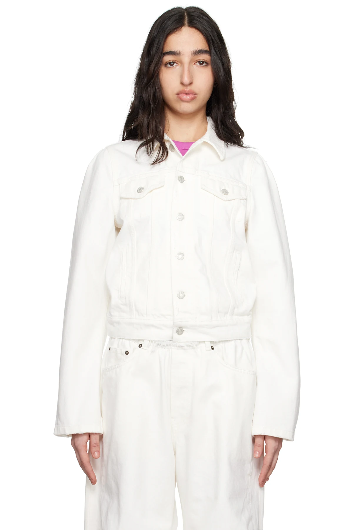 White Molded Shoulder Denim Jacket