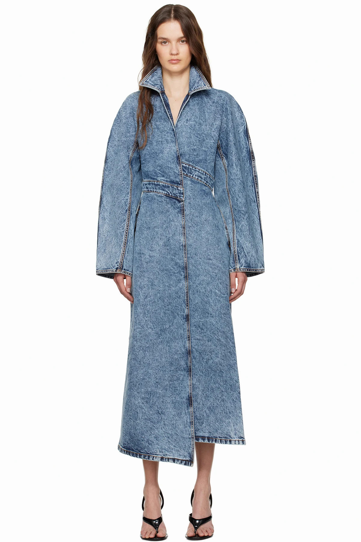 Blue Faded Denim Trench Coat