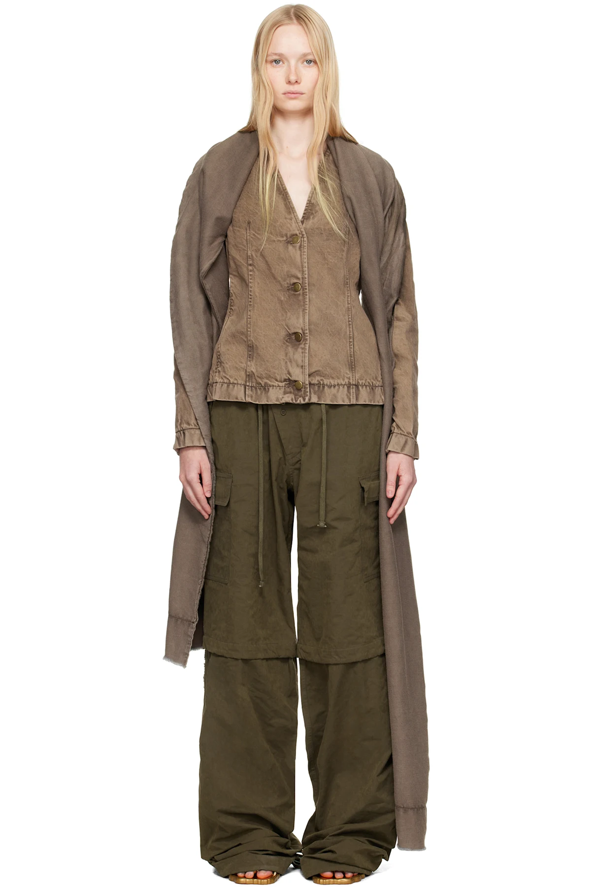 SSENSE Exclusive Brown Asymmetric Scarf Denim Jacket