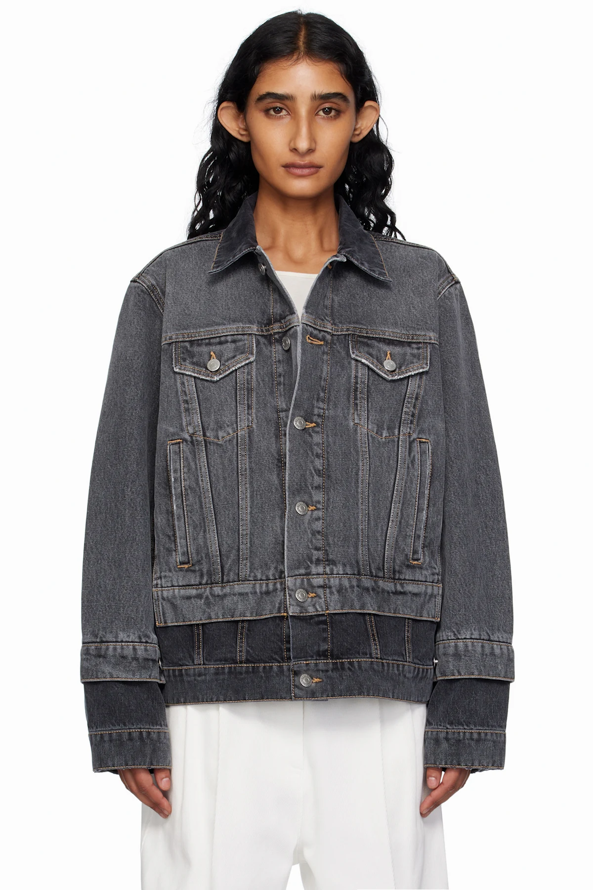 Black Tonal Panelled Denim Jacket