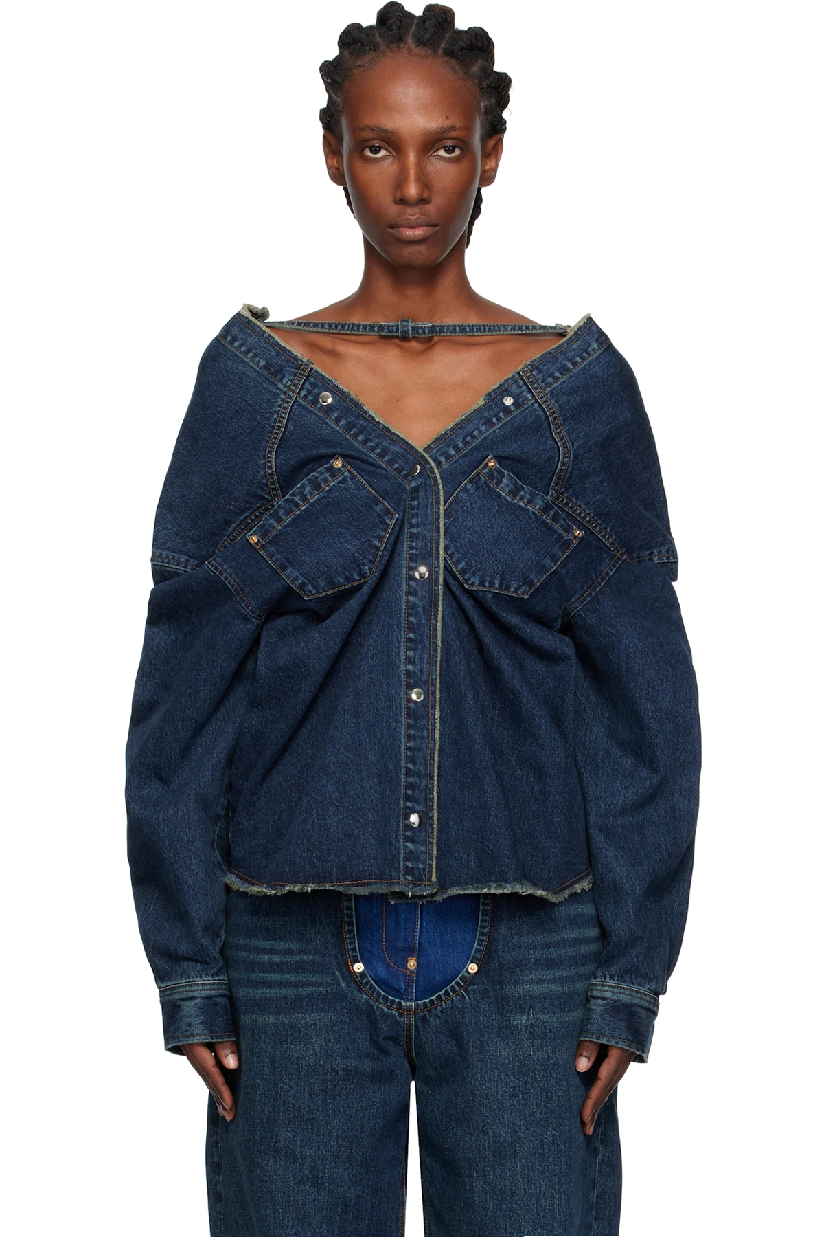 Navy Strap Point Denim Top