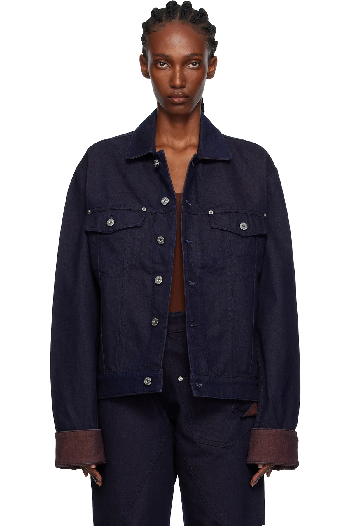 Navy Turn Up Cuff Denim Jacket