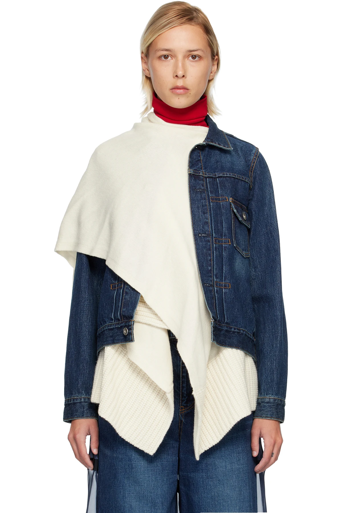 Blue & White Denim & Wool Knit Jacket Set