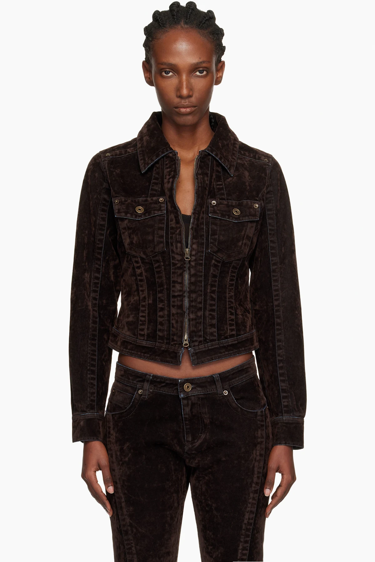 Brown Flock Denim Jacket