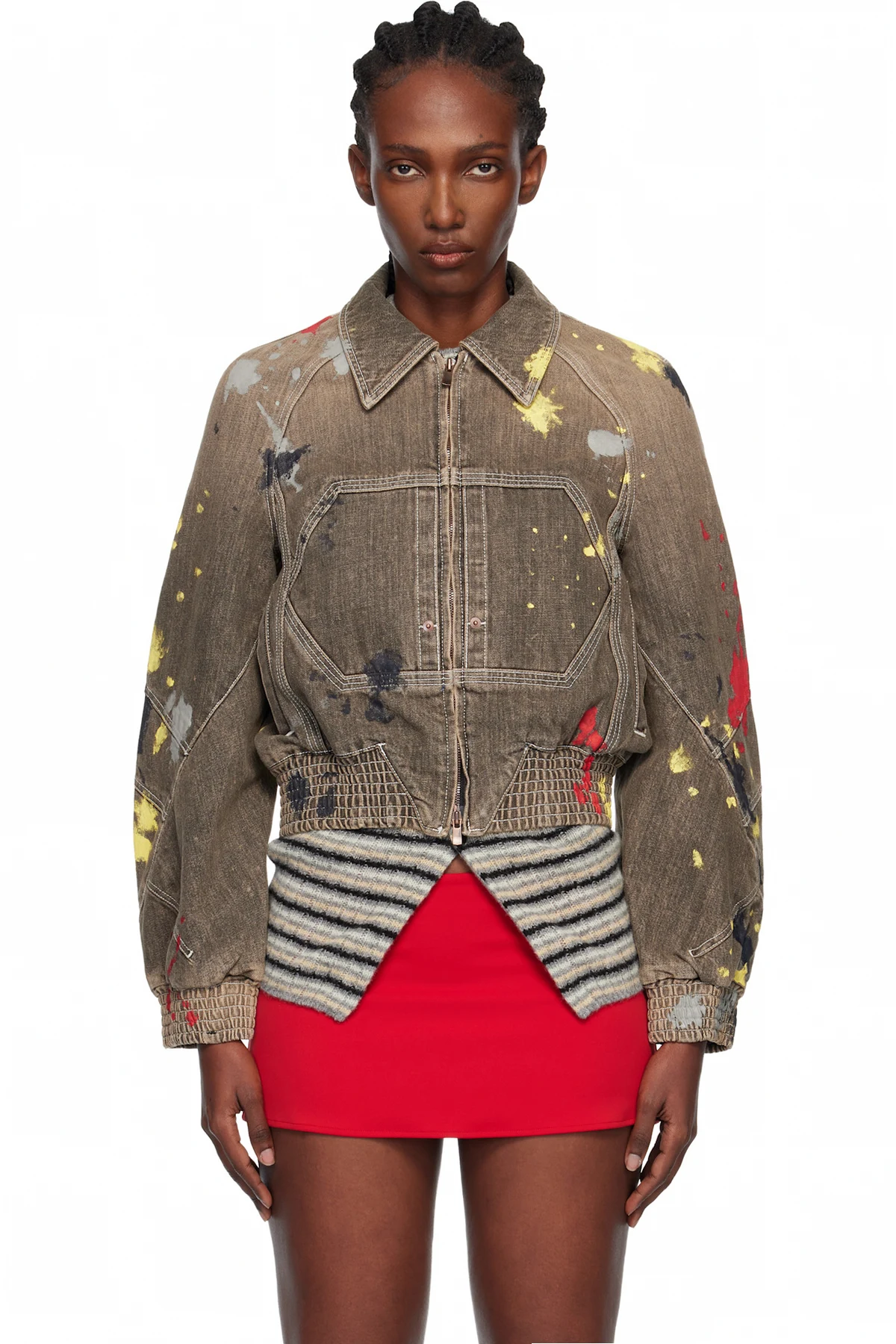 Brown K Painted Denim Bomber Jacket