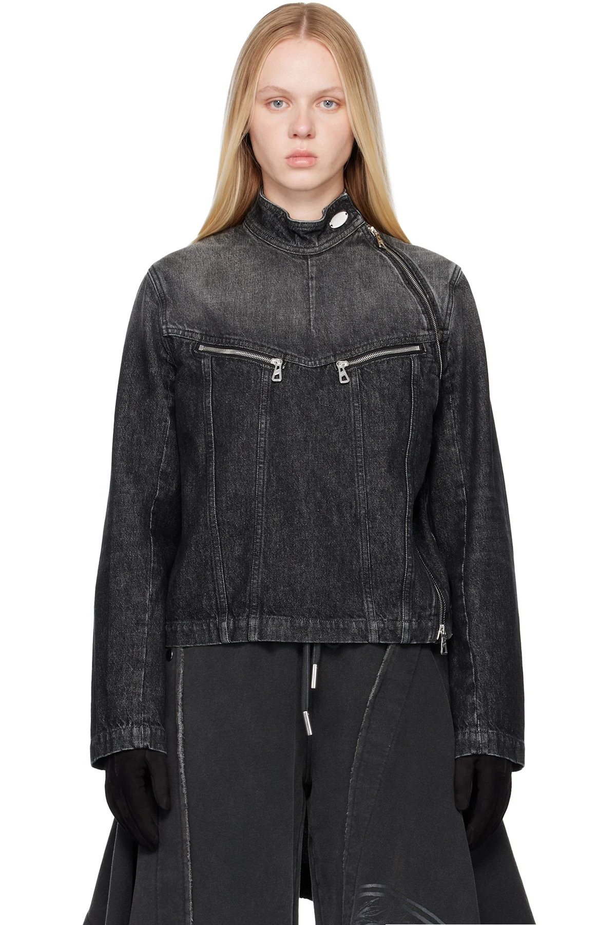 Black Detachable Glove Denim Jacket