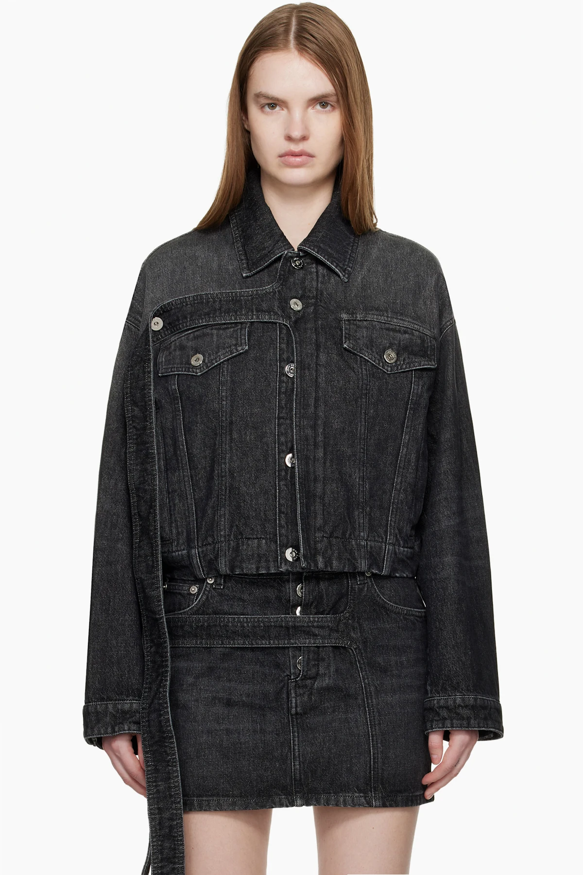 Black Oversized Strap Denim Jacket