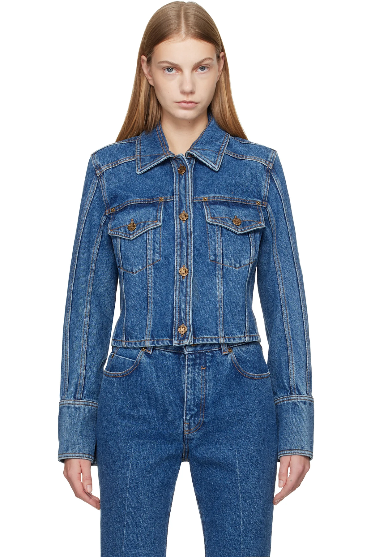 Blue Cropped Faded Denim Jacket