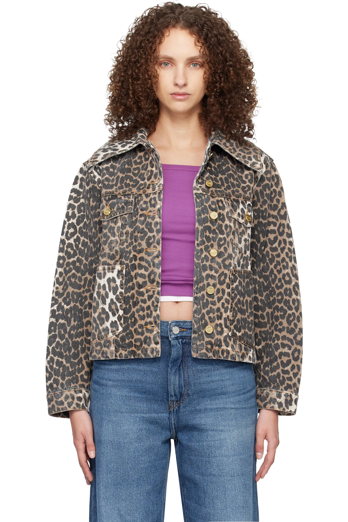 Brown & Black Leopard Denim Jacket