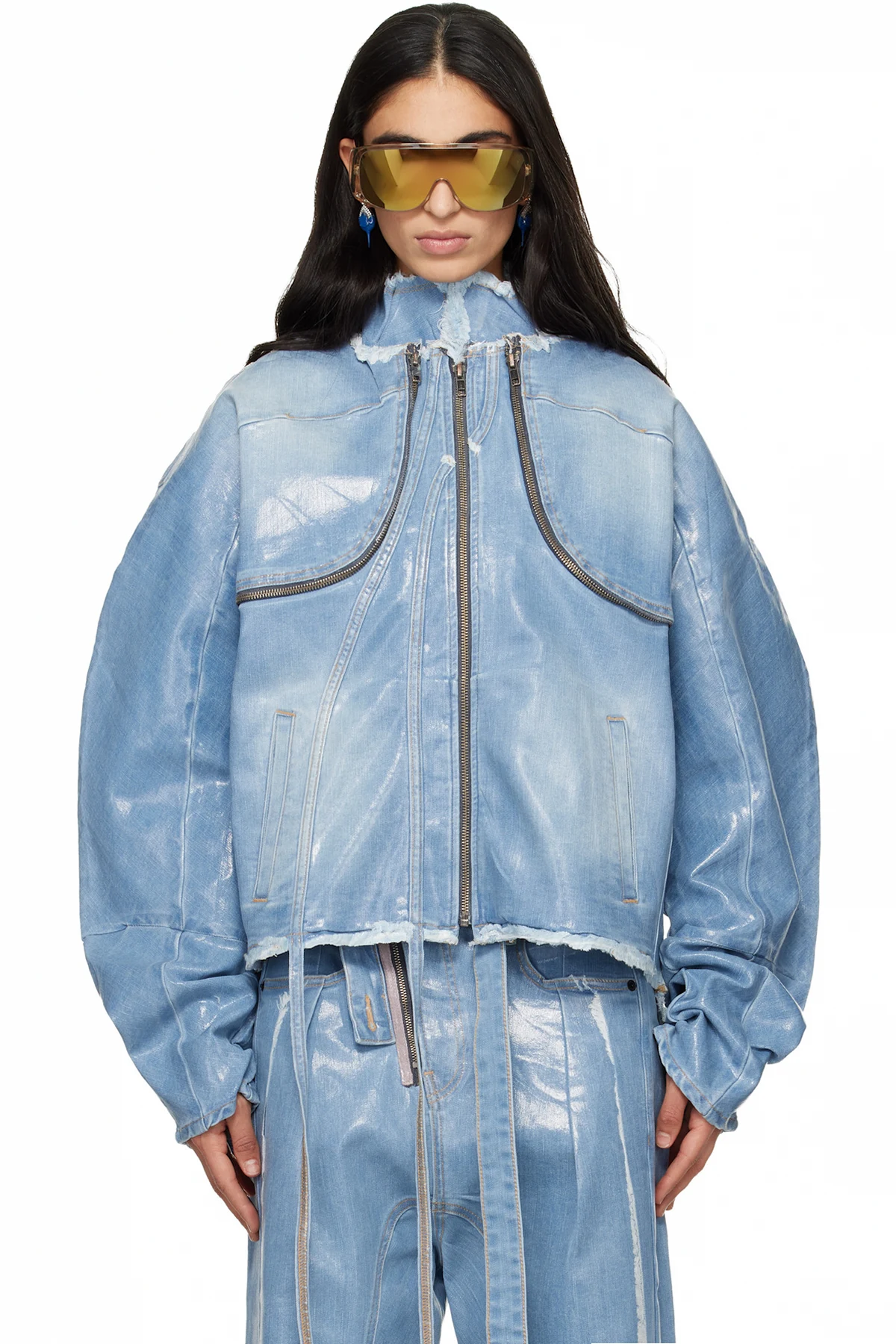 Blue Glazed Denim Zip Jacket