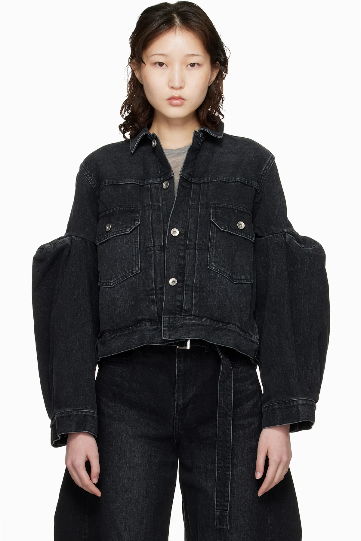 Black Pipe Sleeves Denim Jacket