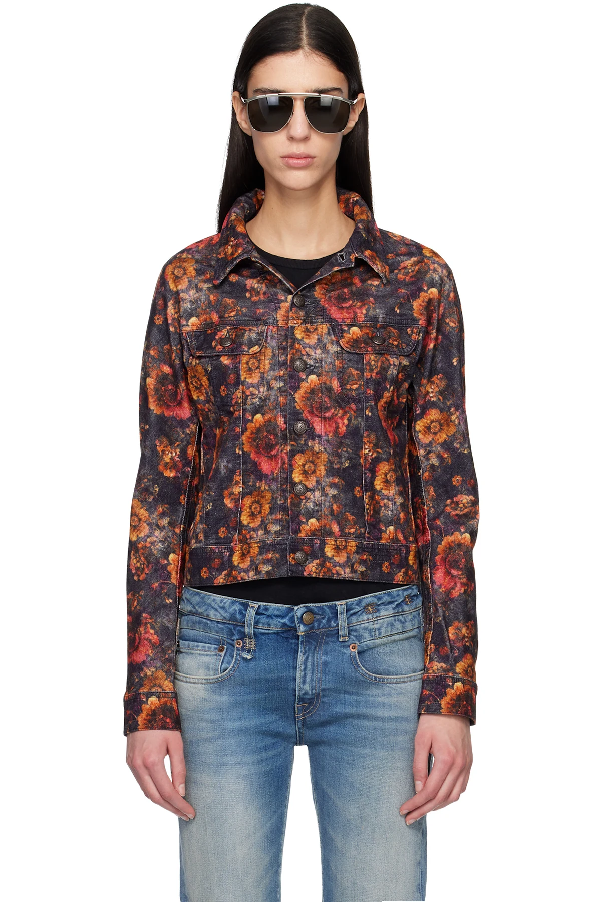 Navy & Orange Skinny Denim Trucker Jacket