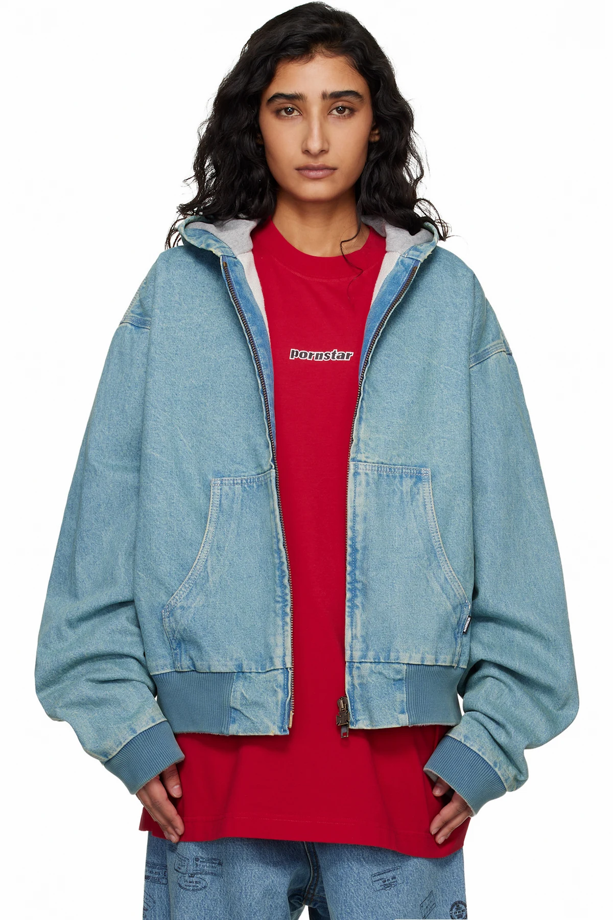 Blue Hooded Workwear Denim Jacket
