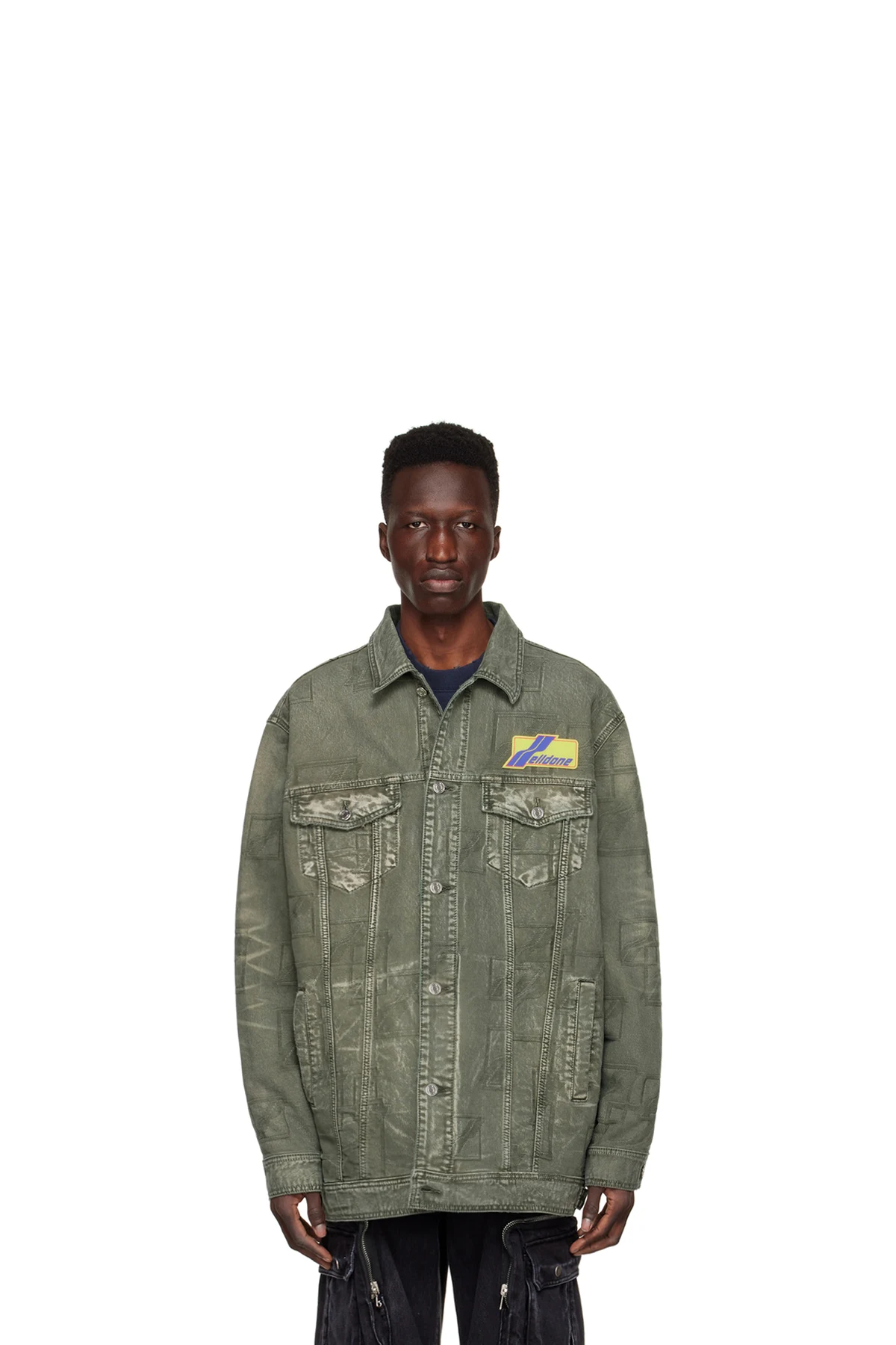 Khaki Jacquard Logo Denim Jacket