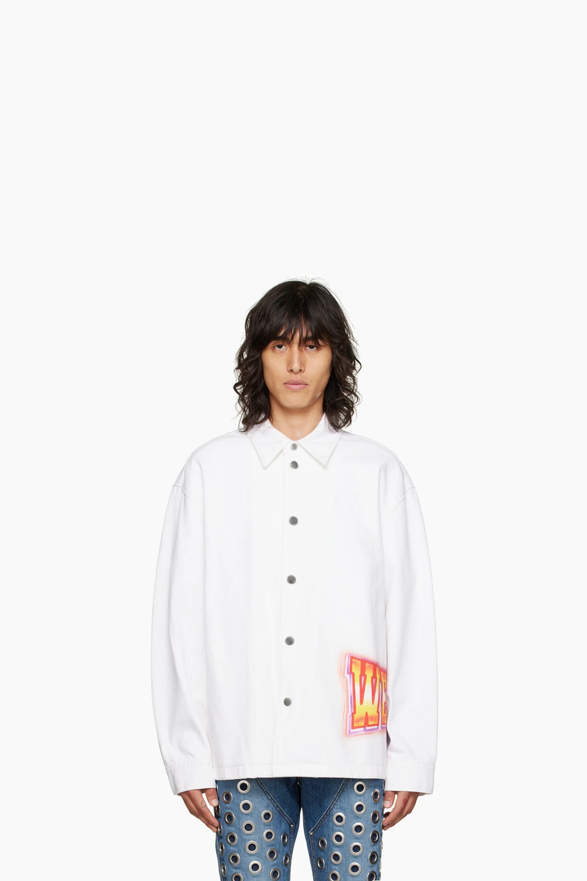 White Printed Denim Jacket