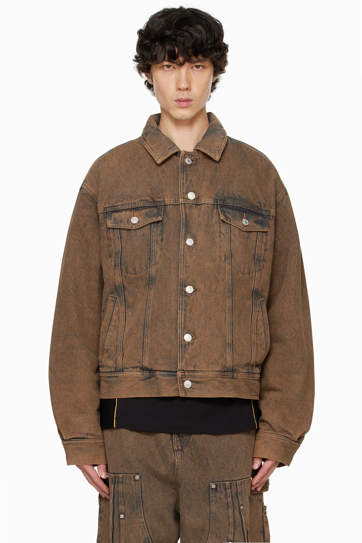 Brown Padded Multi Rivet Denim Jacket