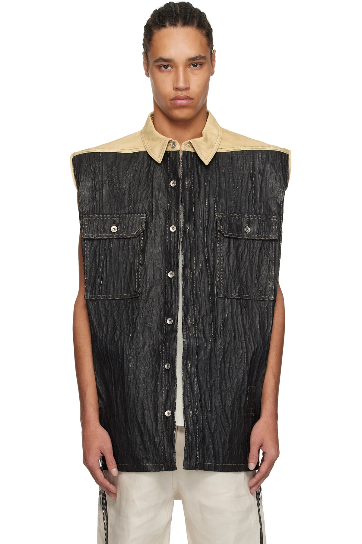 Black & Beige Hollywood Tommy Jumbo Denim Vest