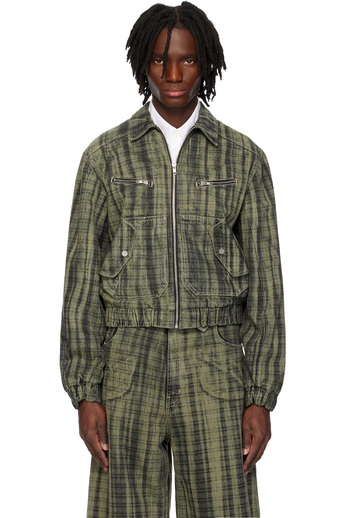 Gray Lining Denim Bomber Jacket