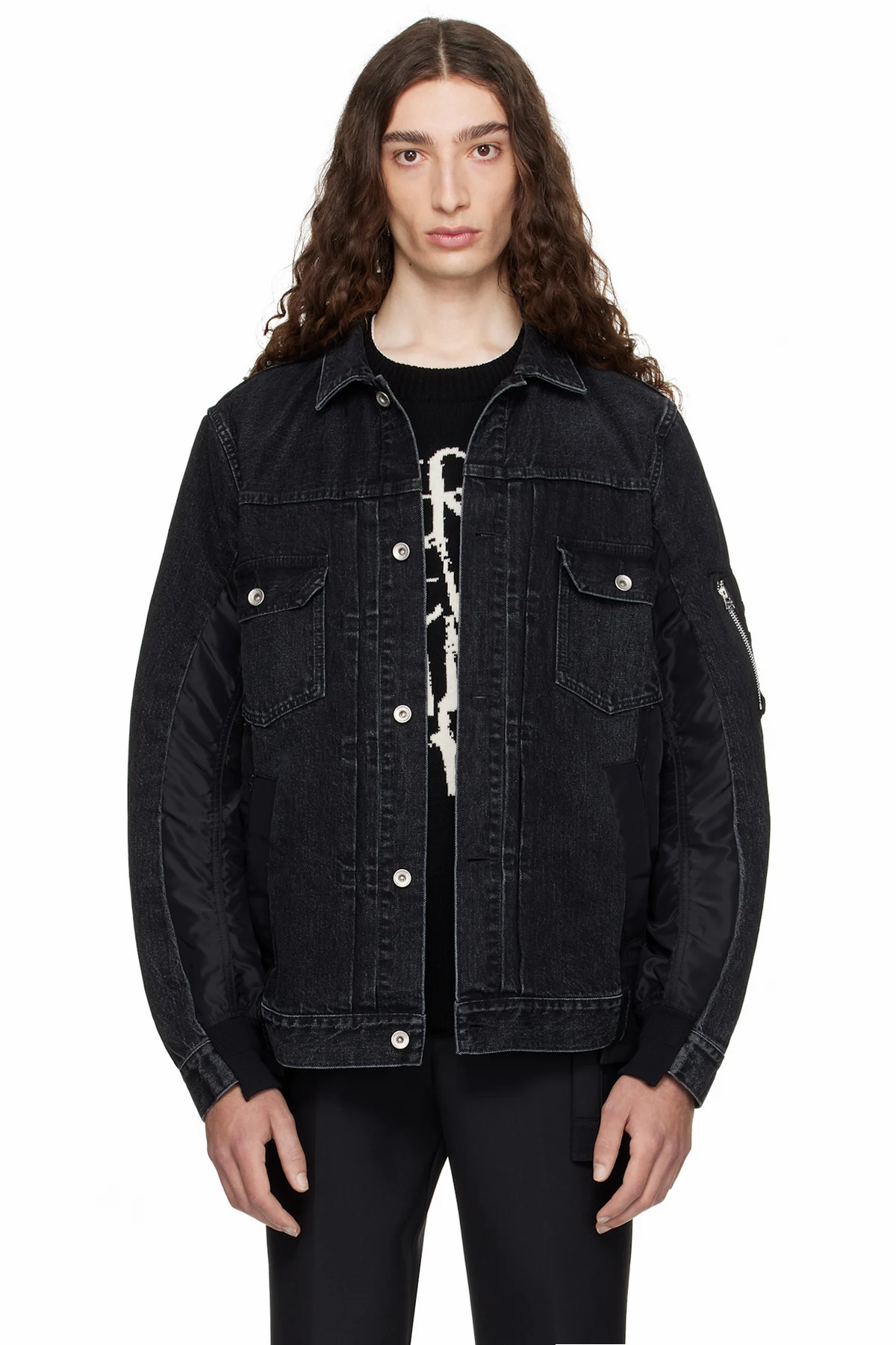 Black Nylon Twill & Denim Jacket