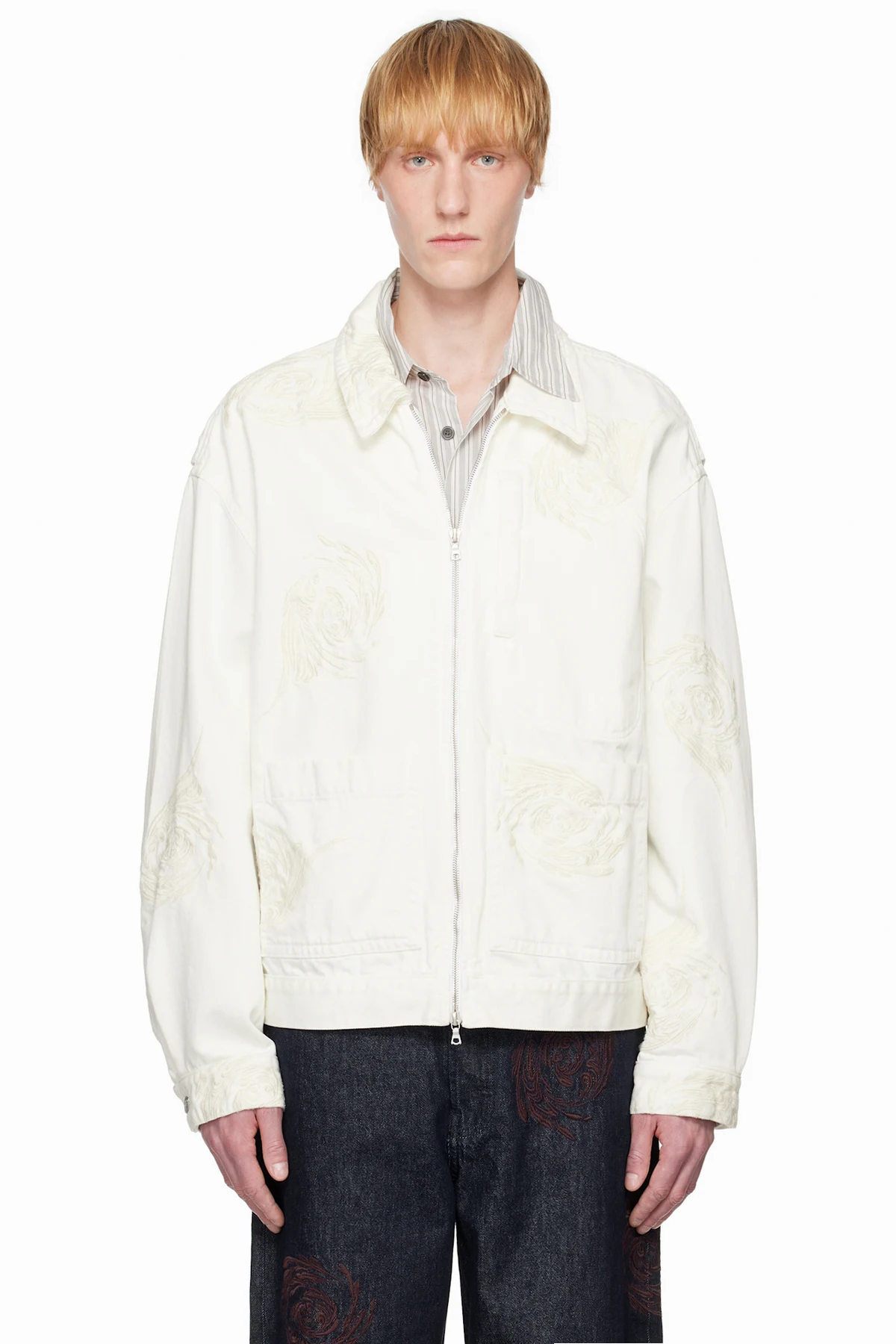 Off-White Embroidered Pattern Denim Jacket