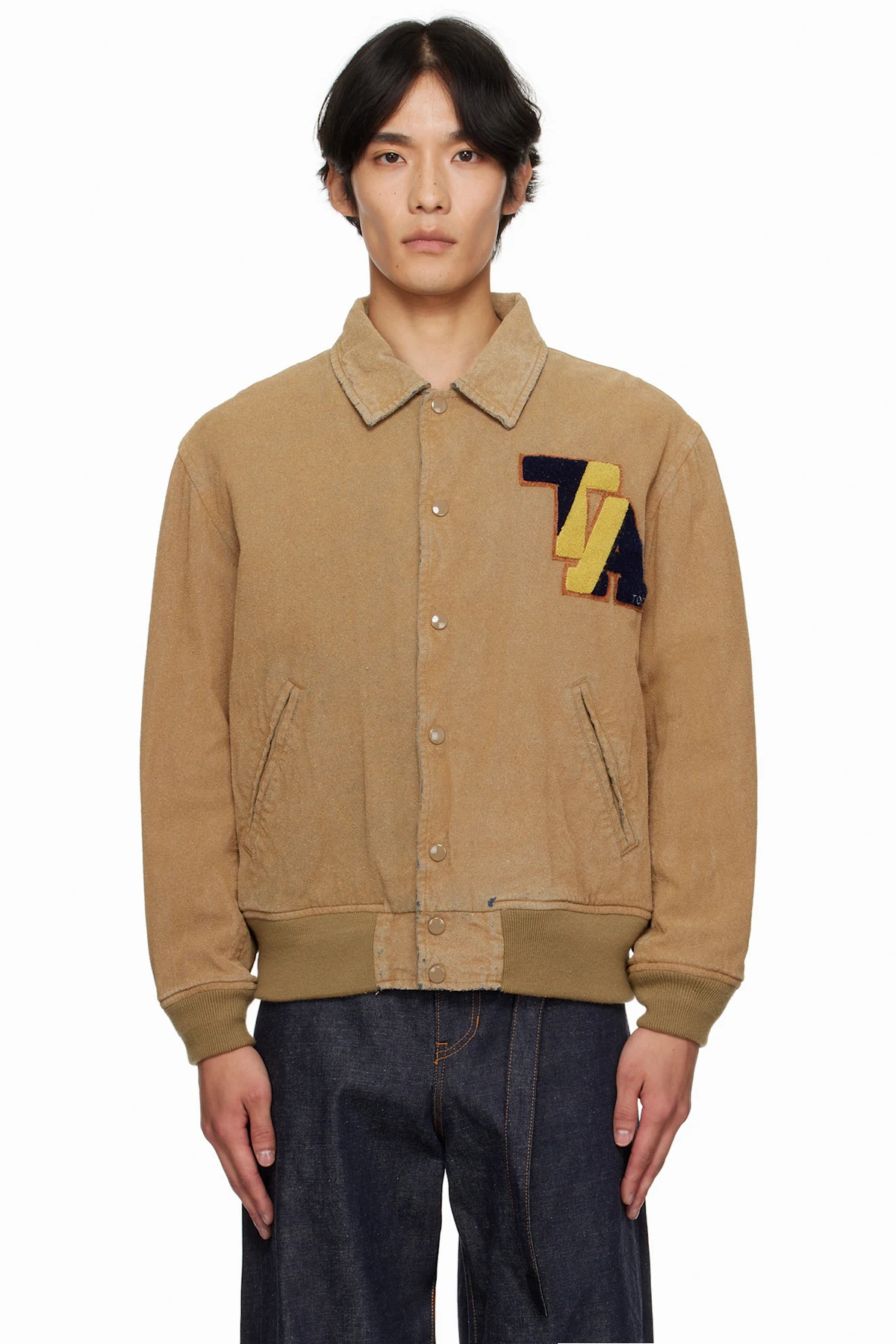 Beige Flocked Denim Jacket