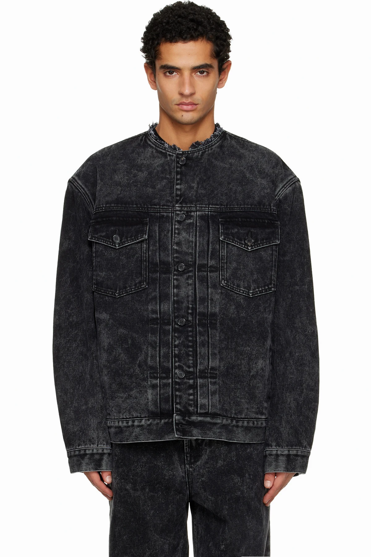 Black Loose Fit Washed Denim Jacket