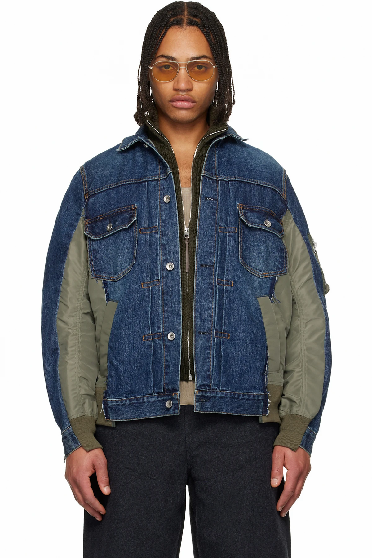 Navy & Khaki Nylon Twill & Denim Jacket