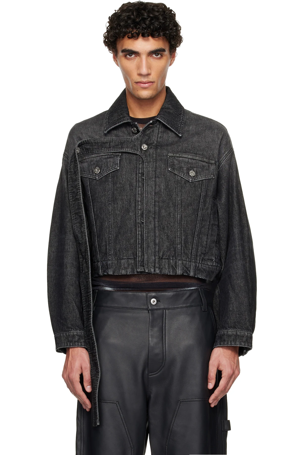 Black Oversized Strap Denim Jacket