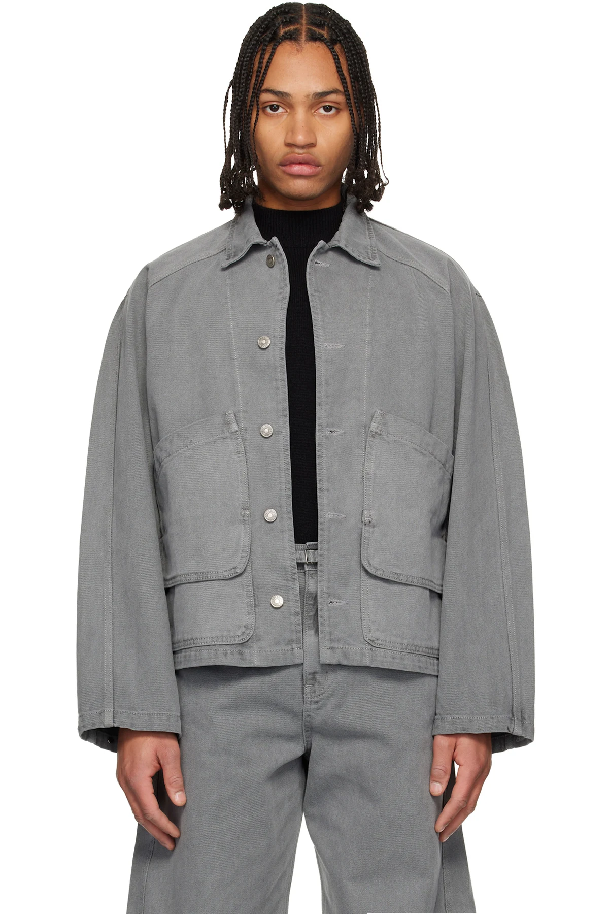 Gray Garment-Dyed Hunting Denim Jacket