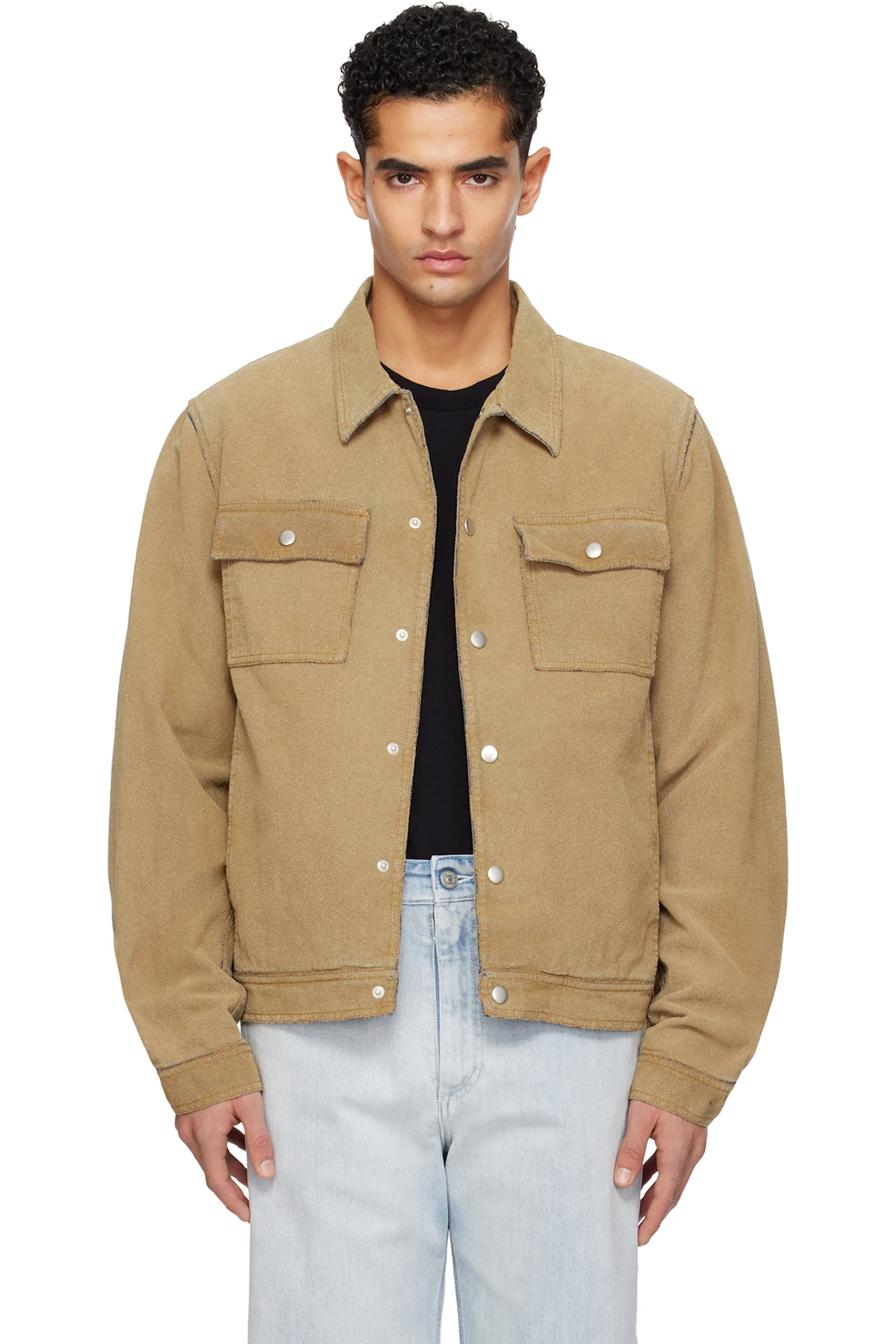 Beige Trucker Faux-Suede Jacket