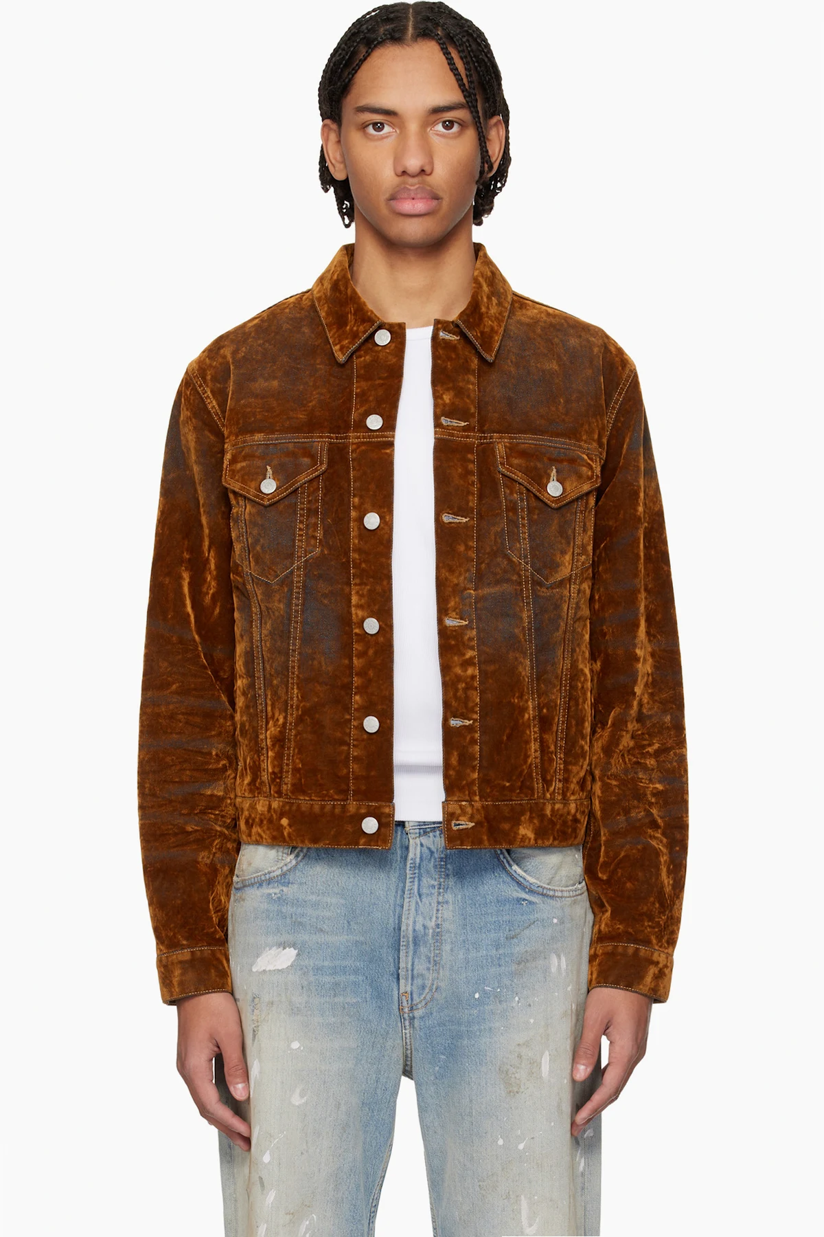 Brown Flocked Denim Jacket