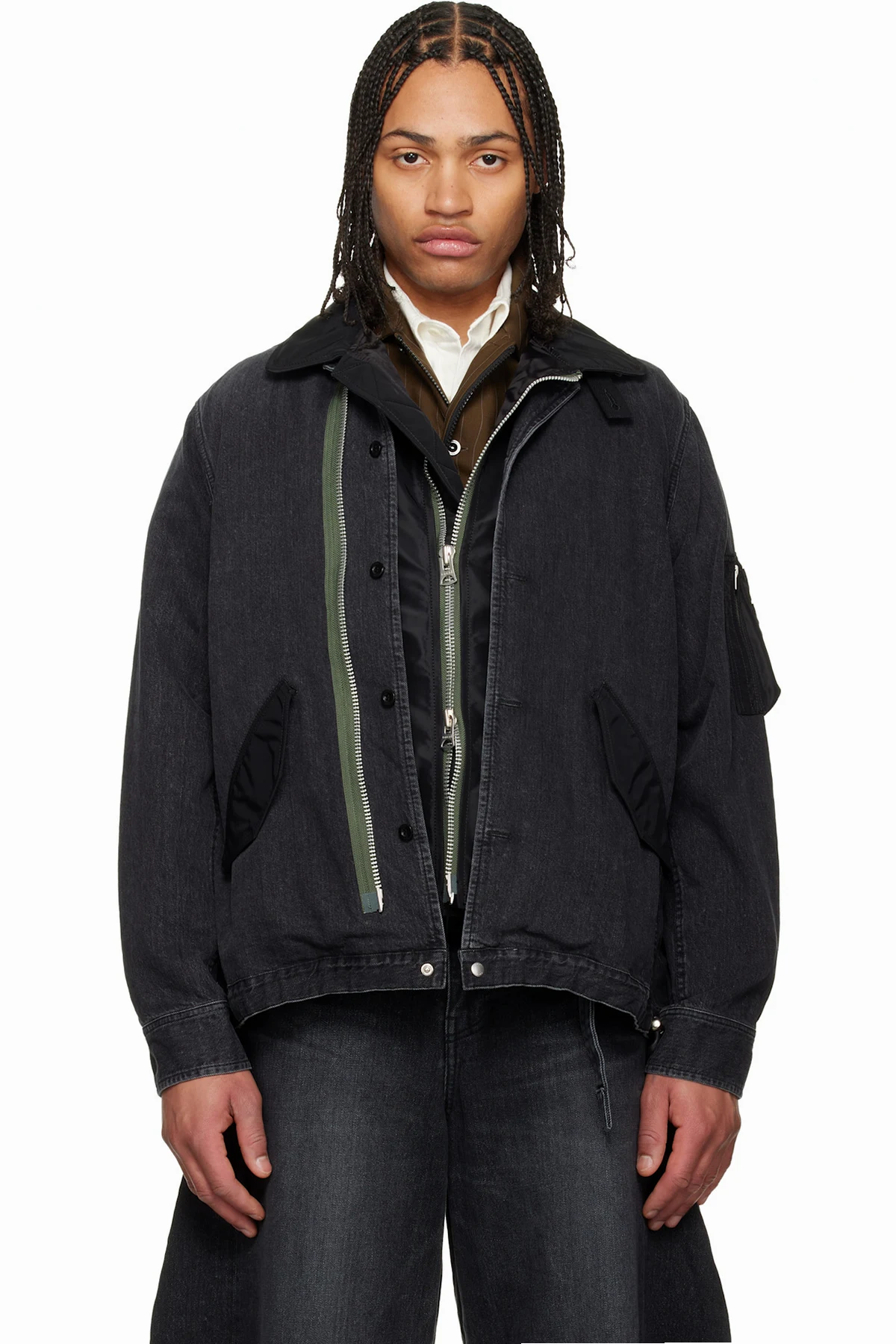 Black Nylon Twill Denim Jacket