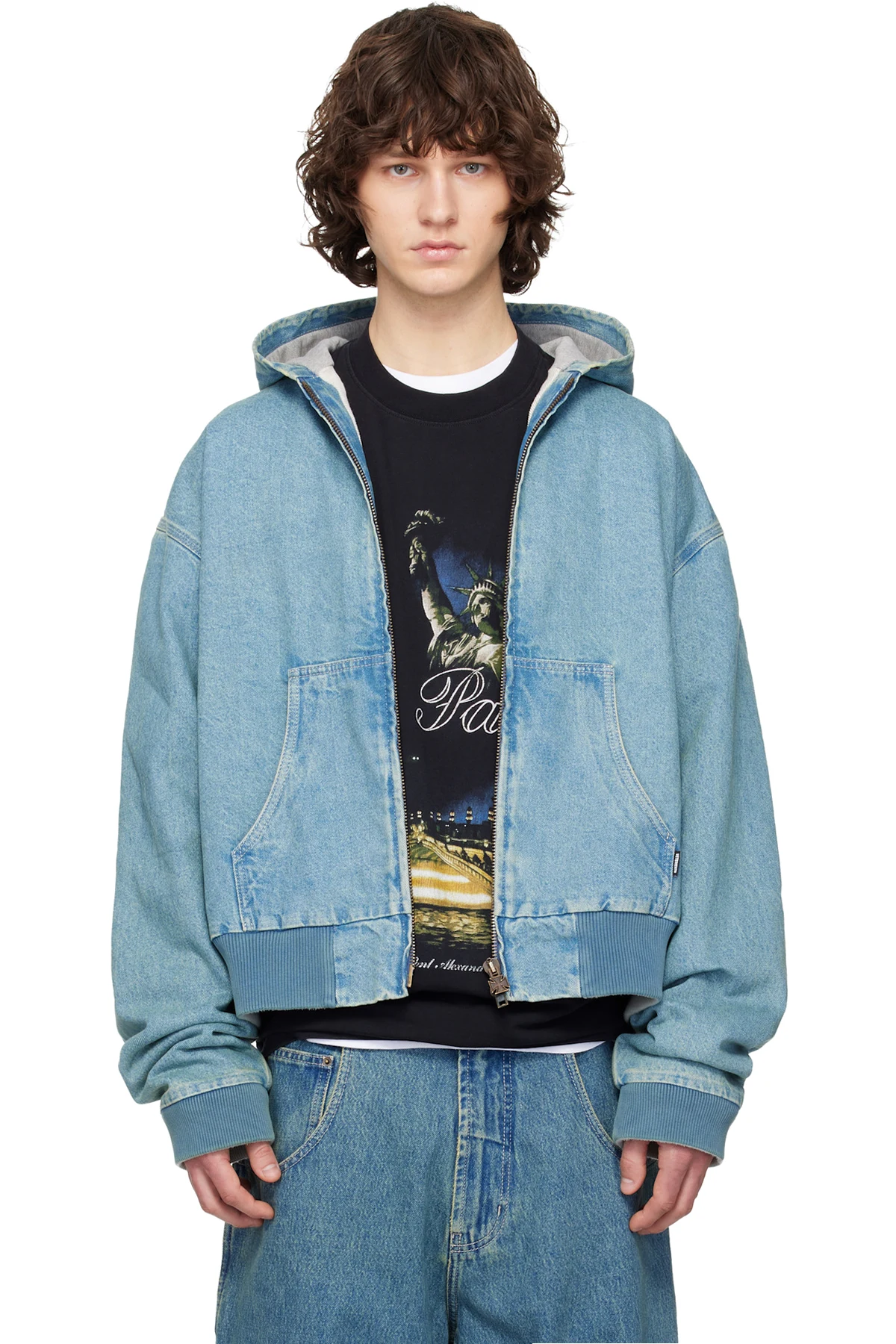 Blue Hooded Workwear Denim Jacket