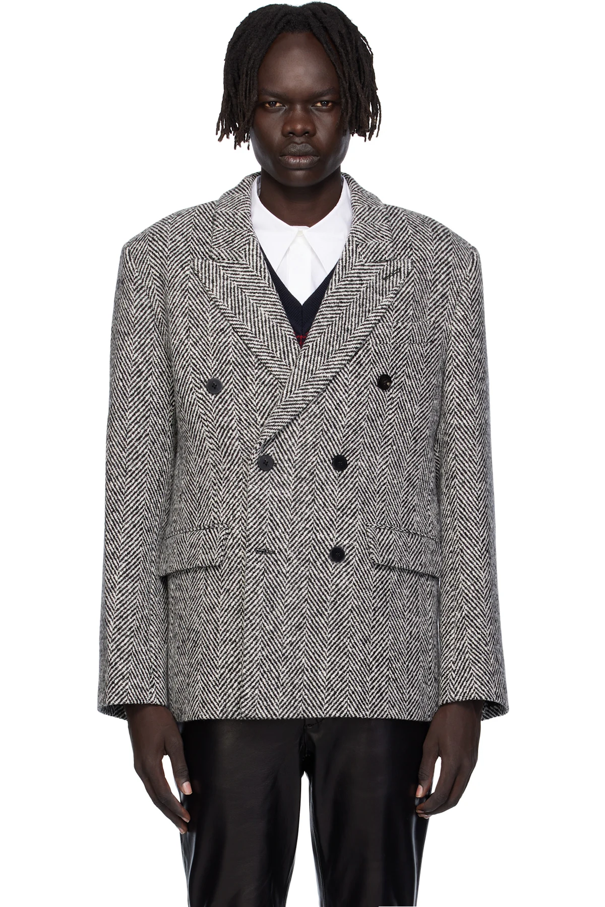 Black & White Six Button Double-Breasted Blazer