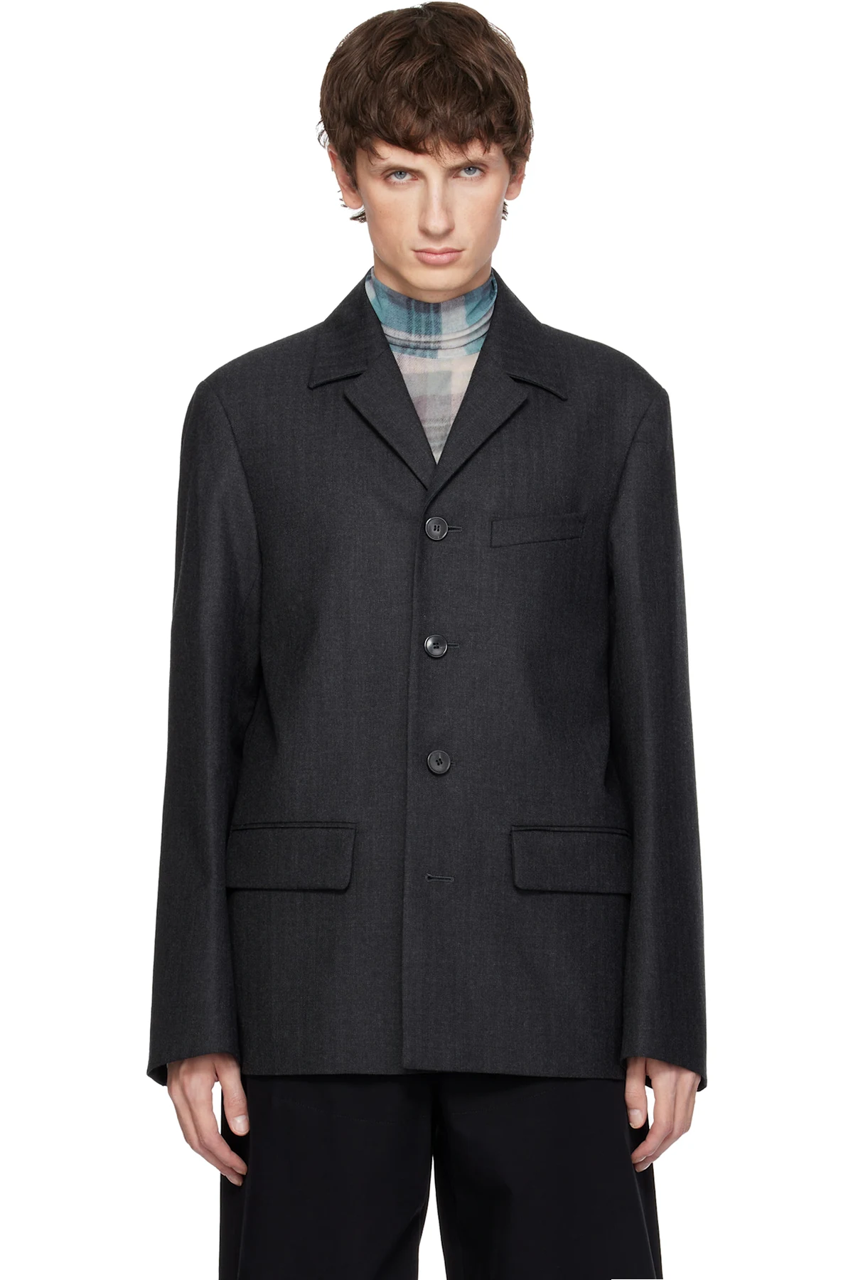 Gray Herringbone Wool Blazer